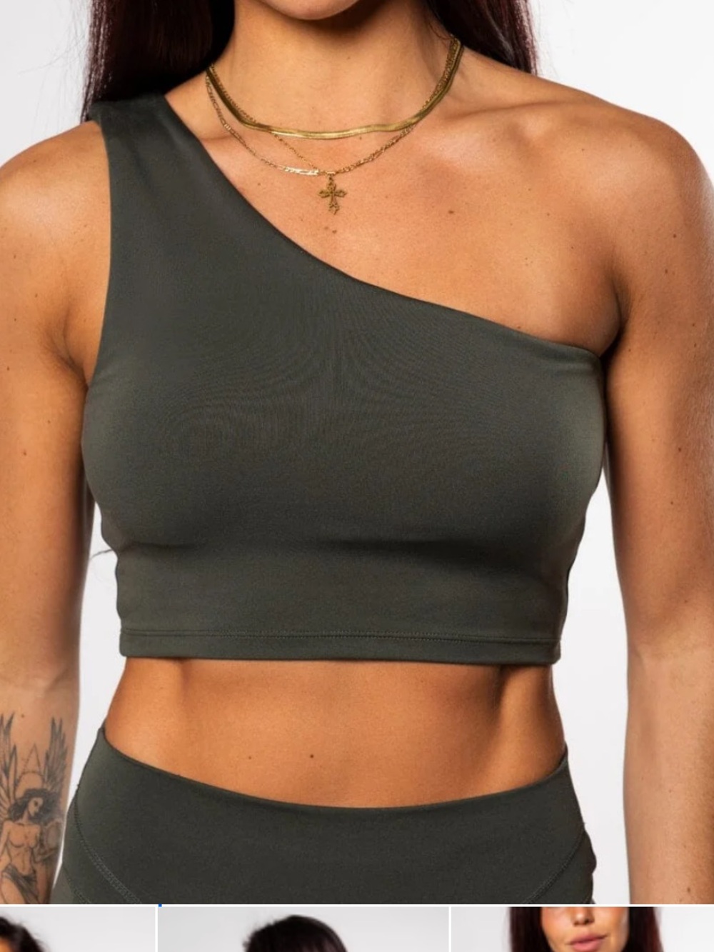 Paragon One-Shoulder Crop Top in Olive